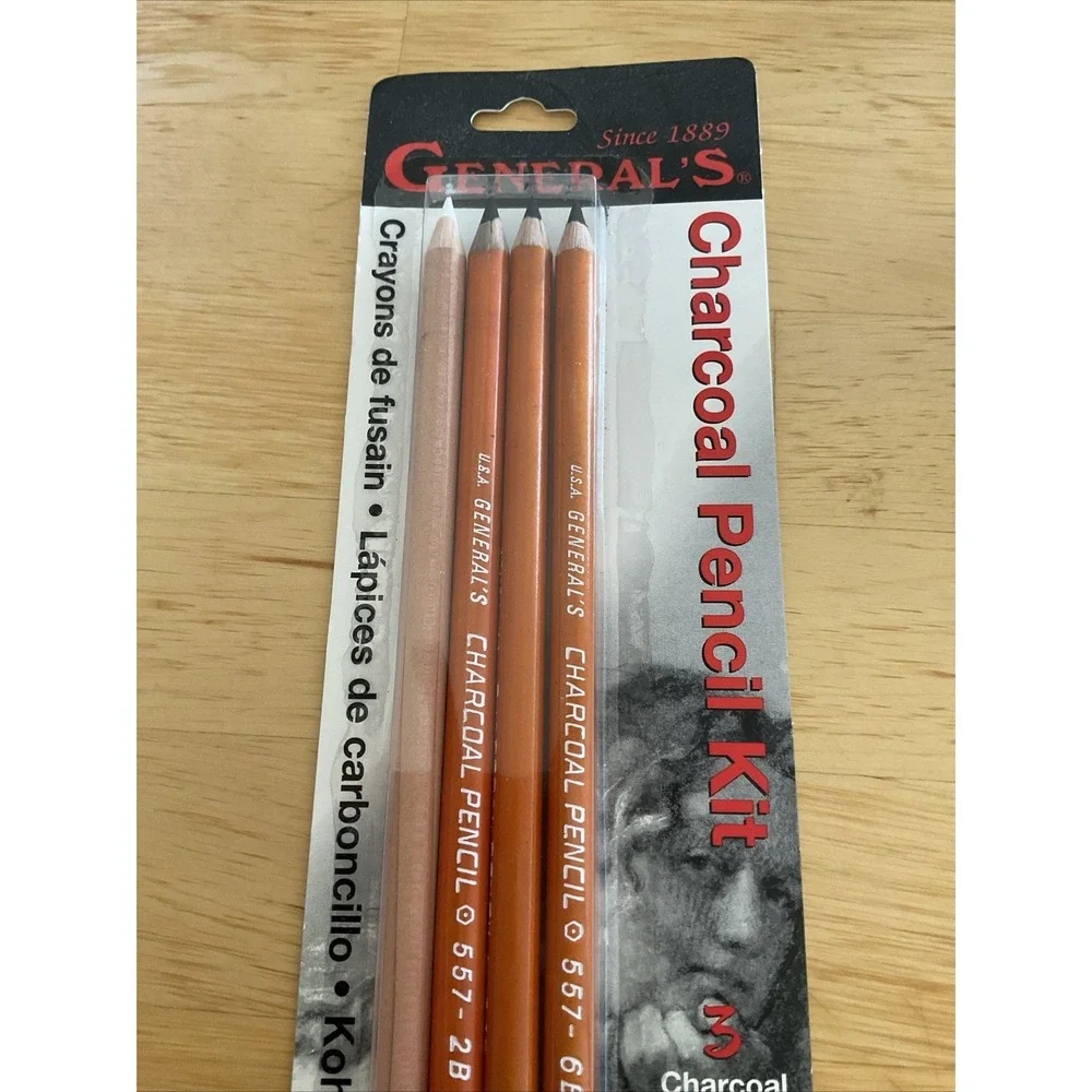 N.O.S.‎ GENERAL'S CHARCOAL 2B 4B 6B & White 4-Pack & Eraser 557-BP PENCILS